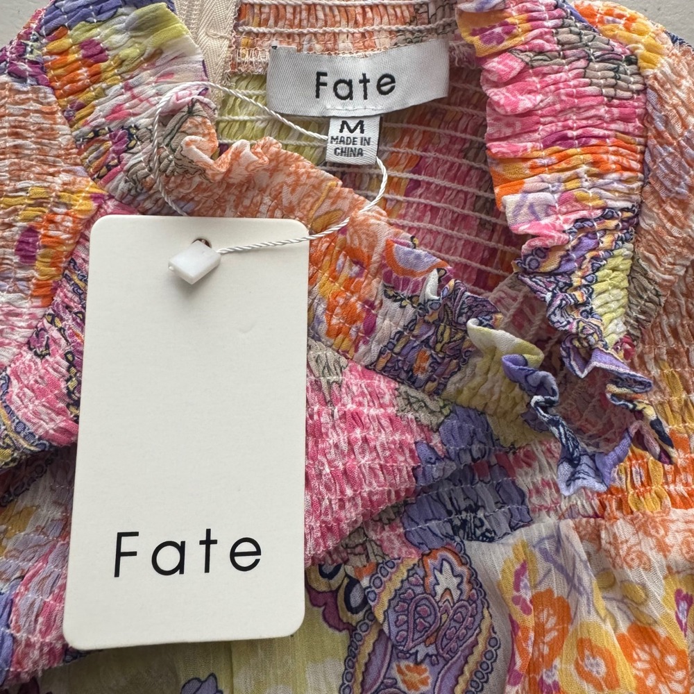 Fate Dress NWT Medium Paisley Floral Smocked Tiered Mini Spring Wedding Guest - Picture 7 of 11